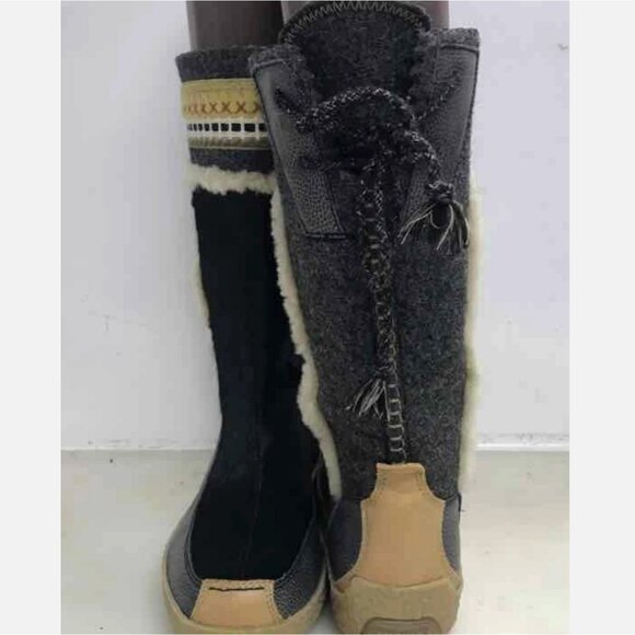 TECNICA Skandia Goat Fur Tall Apres Ski Boots Italy Women Size 9 US Black Winter - Picture 4 of 8